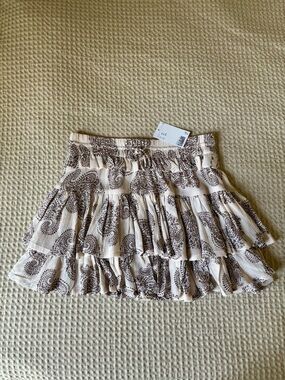 H&M Cream Mini Skirt with Brown Paisley Print